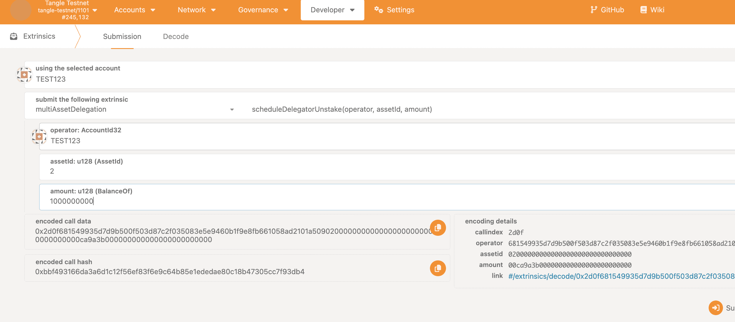 PolkadotJS Schedule Unstake